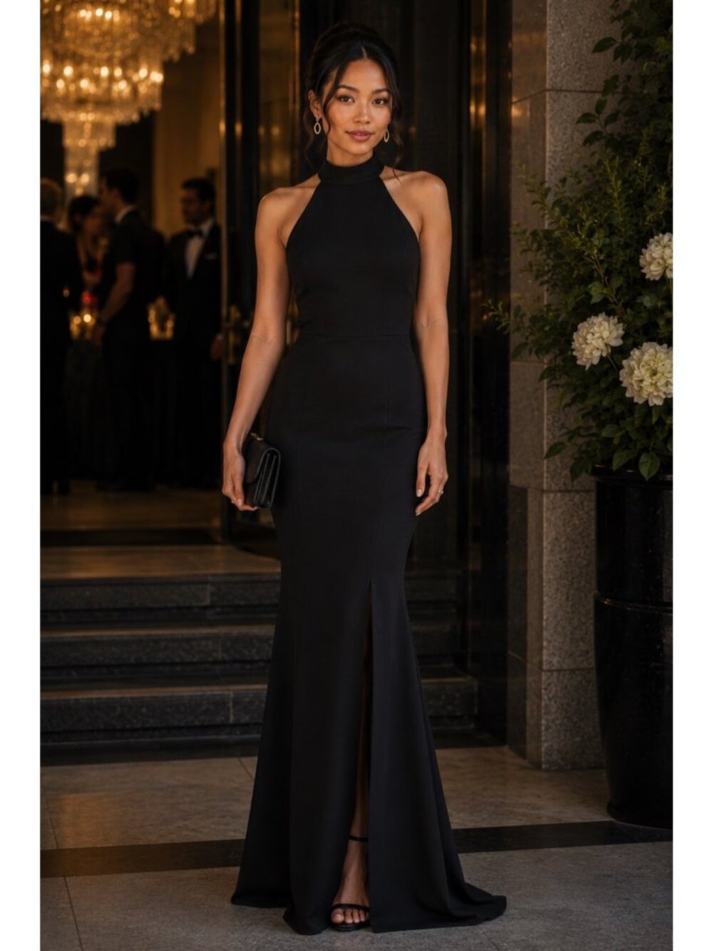 BHLDN Black Halter Neck Maxi Gown